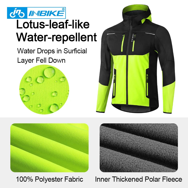 Men's Winter Cycling Windbreaker Jacket – Hooded Fleece Windproof Coat