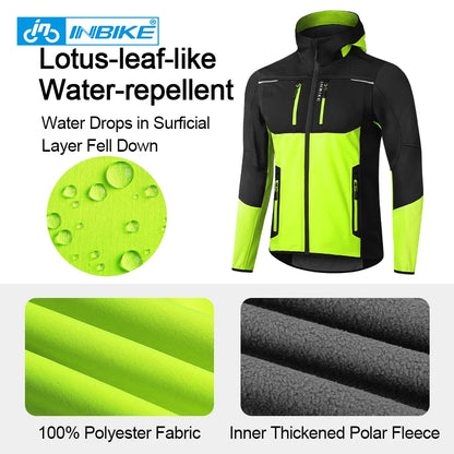Men's Winter Cycling Windbreaker Jacket – Hooded Fleece Windproof Coat
