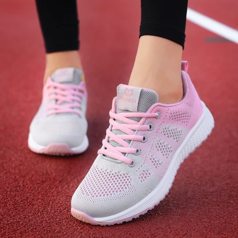 Women's Mesh Platform Sneakers Lightweight Breathable Lace-Up Athletic Shoes