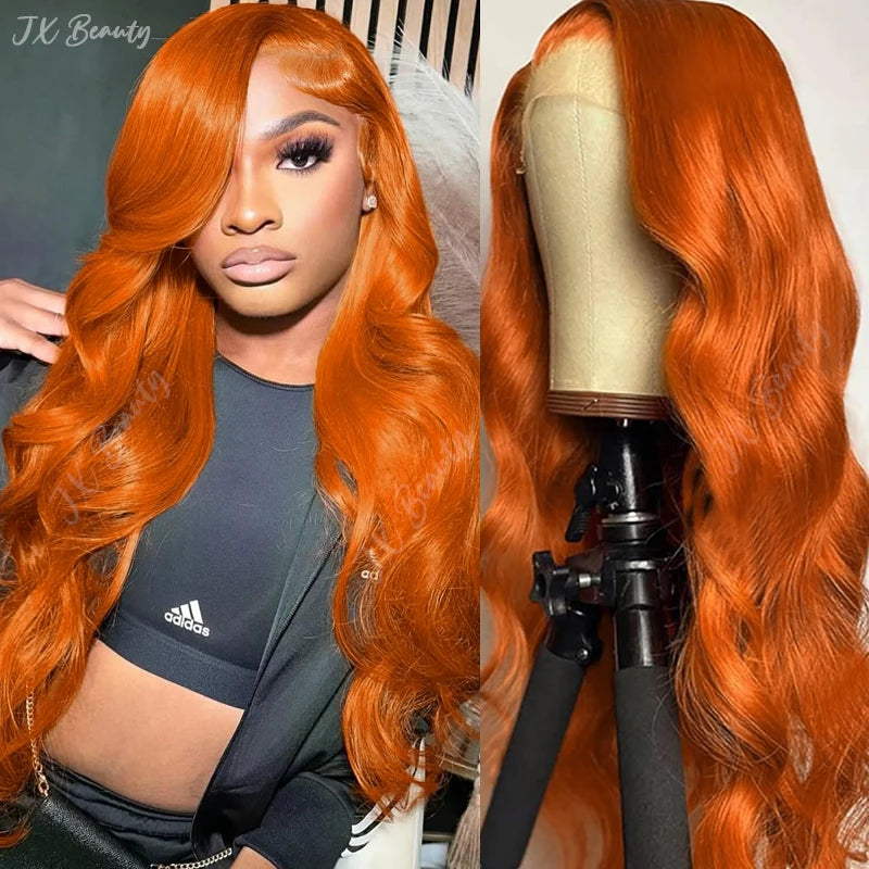 Ginger Orange Body Wave Lace Front Wig – Human Hair, Pre-Plucked