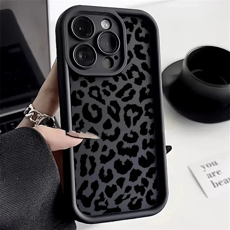 Black Leopard Print Pattern Silicone Phone Case Iphone 17 11 12 13 14 15 16 Pro Max 16e X Xs Xr 7 8