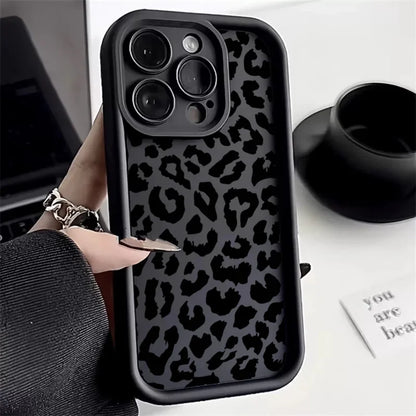 Black Leopard Print Pattern Silicone Phone Case Iphone 17 11 12 13 14 15 16 Pro Max 16e X Xs Xr 7 8