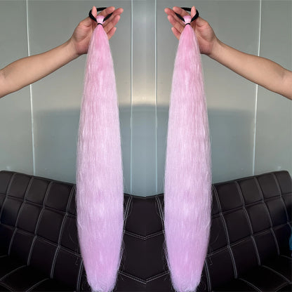 Synthetic Colorful Ponytail Extension 2pcs Long Straight Diy Braided Pony Tail Hairpiece Rubber Band