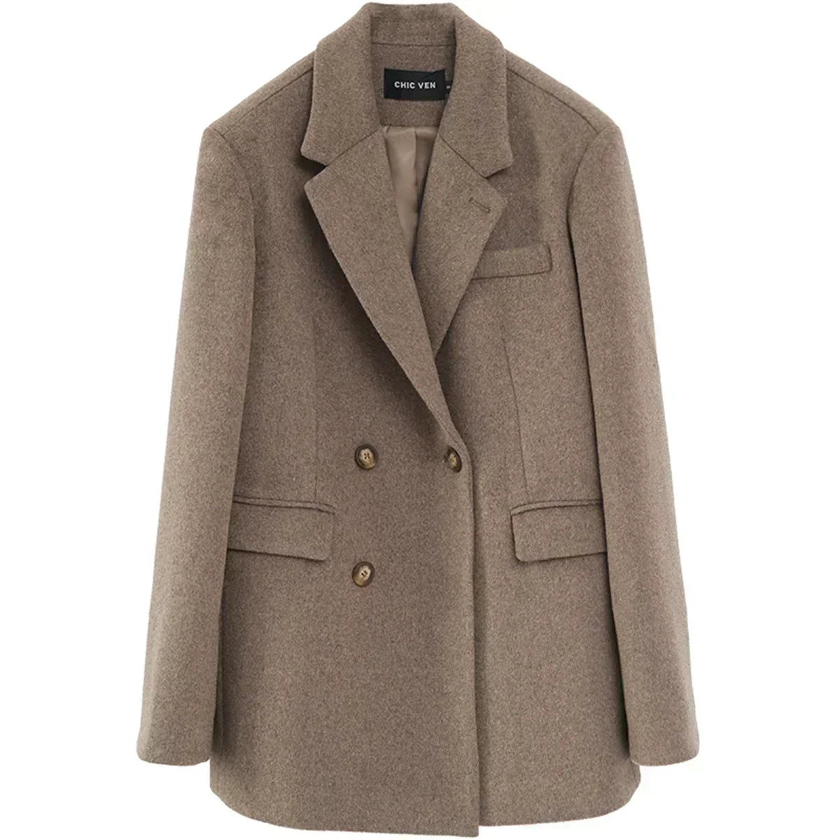 Women's Wool Blend Mid-Length Coat – Office Blazer Overcoat