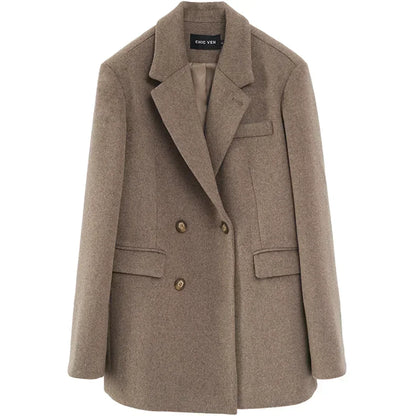 Women's Wool Blend Mid-Length Coat – Office Blazer Overcoat