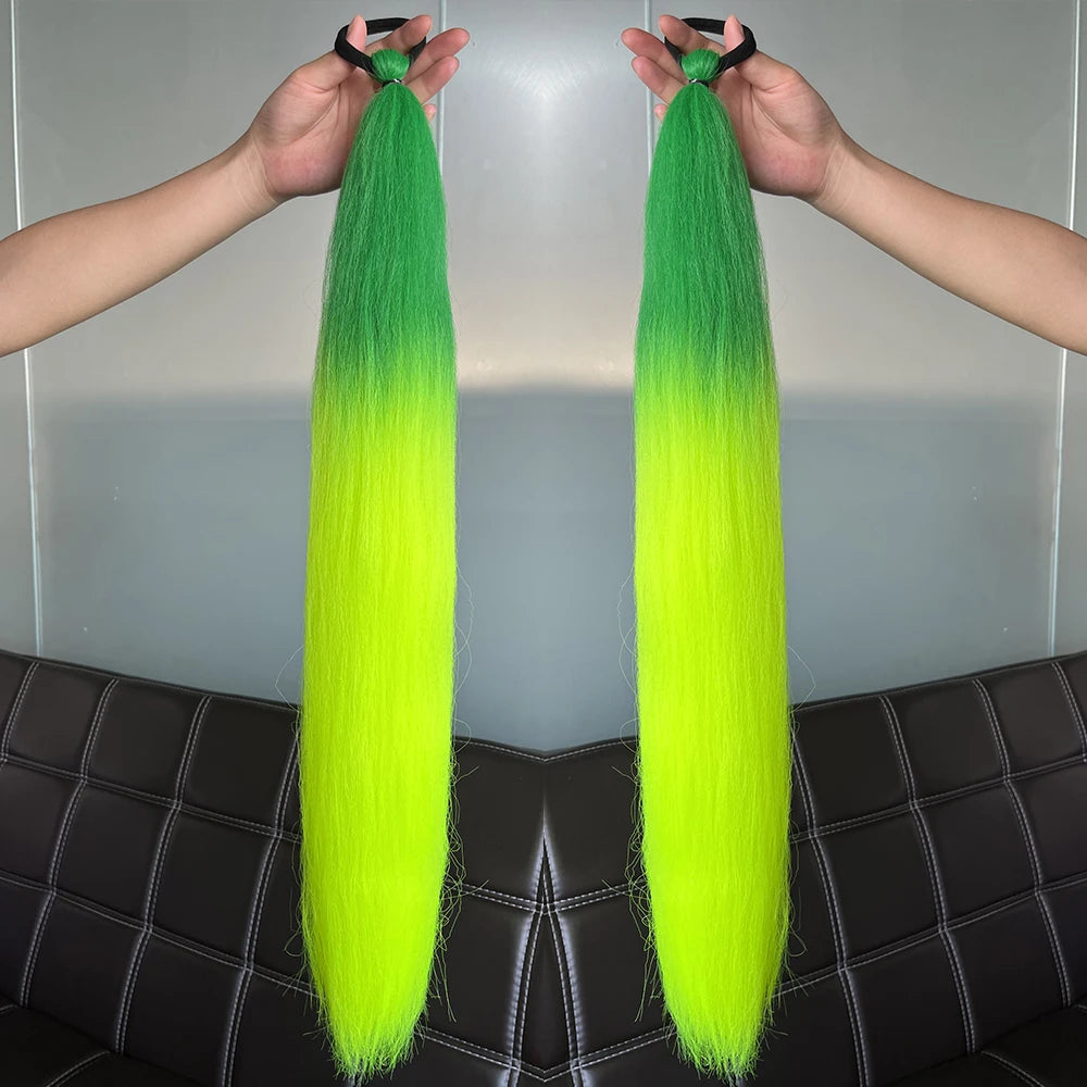 Synthetic Colorful Ponytail Extension 2pcs Long Straight Diy Braided Pony Tail Hairpiece Rubber Band