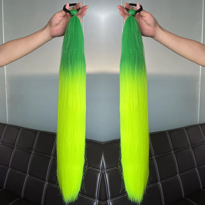 Synthetic Colorful Ponytail Extension 2pcs Long Straight Diy Braided Pony Tail Hairpiece Rubber Band