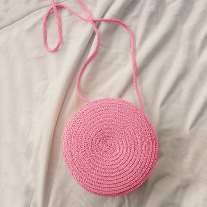 Round Straw Crossbody Bag – Handwoven Rattan Beach Bag for Women