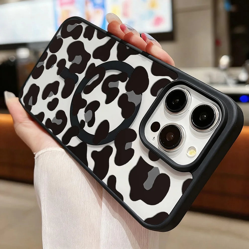 Leopard Print Phone Case Iphone 17 Pro 16 15 13 12 11 14 Max Matte Magsafe Magnetic Wireless Charge