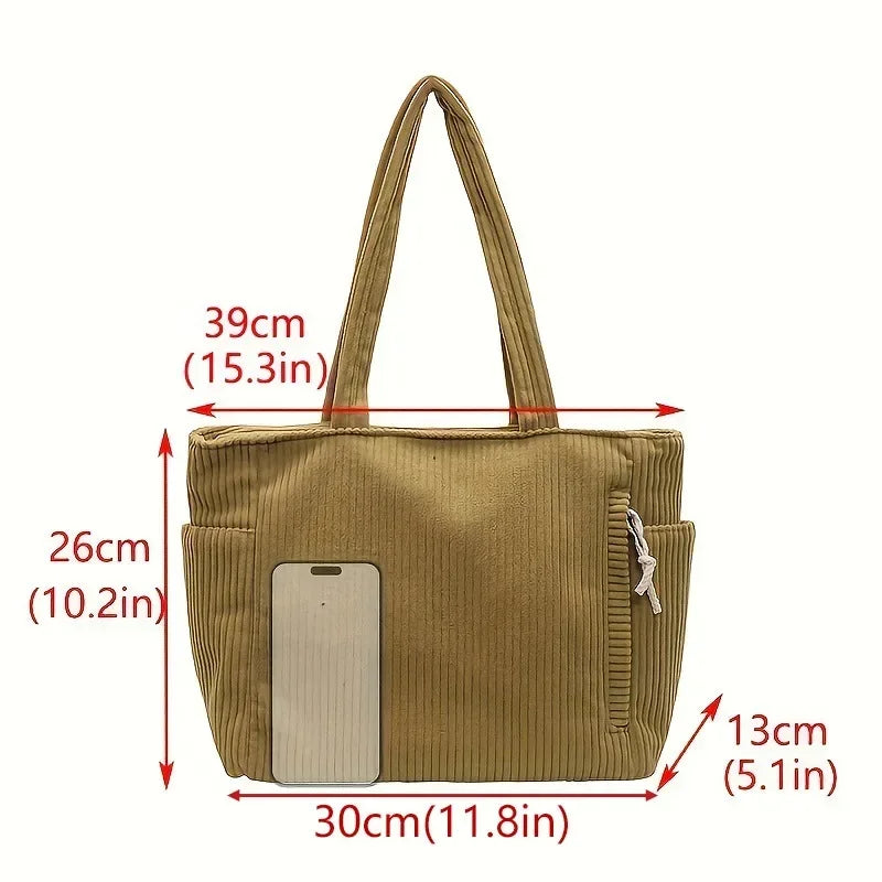 Corduroy Tote Bag Large Capacity Shoulder Handbag