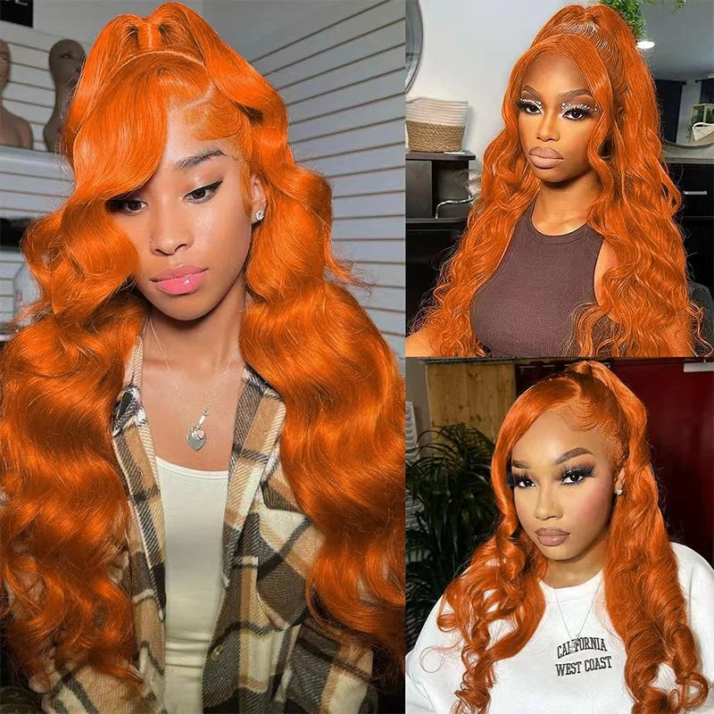 Ginger Orange Body Wave Lace Front Wig – Human Hair, Pre-Plucked