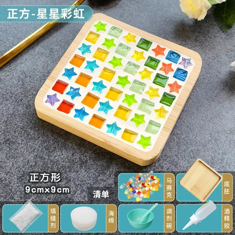 DIY Mosaic Coaster Kit – Bamboo Cup Mat with Colorful Tiles