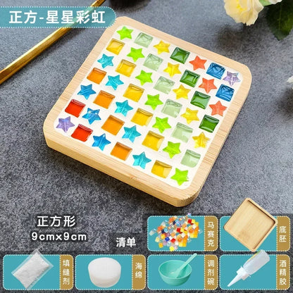 DIY Mosaic Coaster Kit – Bamboo Cup Mat with Colorful Tiles