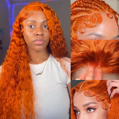 Water Wave Ginger Lace Front Wigs Human Hair 13x4 13x6 350 Colored 100 Brazilian Deep Curly Orange