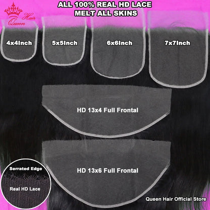 Queen Hair Real Hd Frontal Closure Only Invisible Melt Skin Lace 13x6 13x4 4x4 4x6 5x5 6x6 7x7 Raw