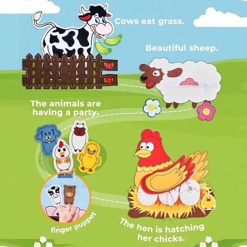 Montessori Busy Cloth Book – Farm Animal Story for Toddlers