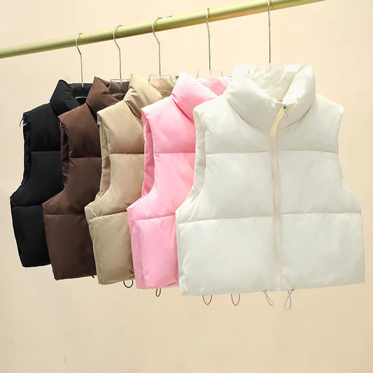 Women's Quilted Puffer Vest – Cropped Sleeveless Zip-Up Jacket