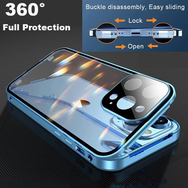 360 Metal Magnetic Double Sided Glass Cover Lens Protection Iphone16 14 15 Pro Max Iphone13 12 11