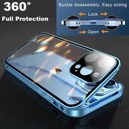 360 Metal Magnetic Double Sided Glass Cover Lens Protection Iphone16 14 15 Pro Max Iphone13 12 11