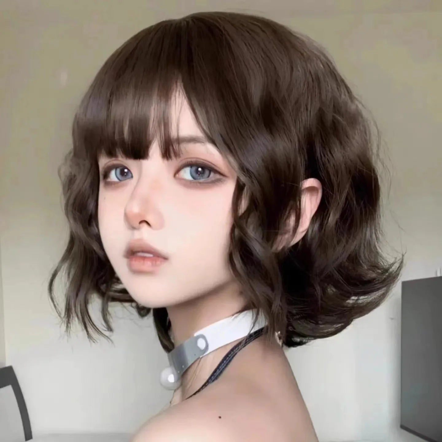 Short Curly Wig with Bangs - Natural Wavy Bob for Women