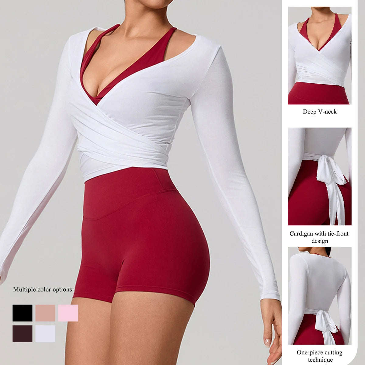 Women's Long Sleeve Wrap Yoga Top – Breathable Activewear