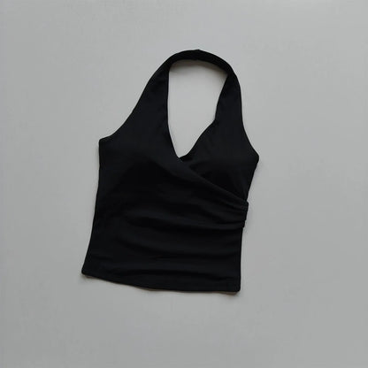Women's Halter Neck Yoga Sports Bra – V-Neck Fitness Crop Top