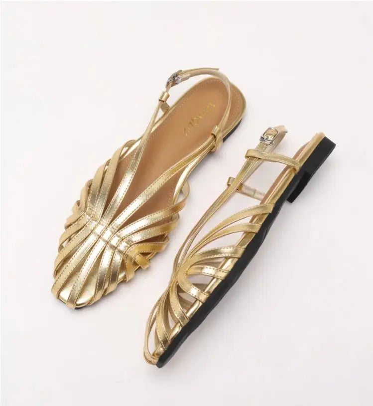 Women's Flat Sandals – Multi-Strap Cage Design Dress Shoes