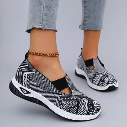 Women's Slip-On Knit Sneakers – Breathable Mesh Flat Shoes