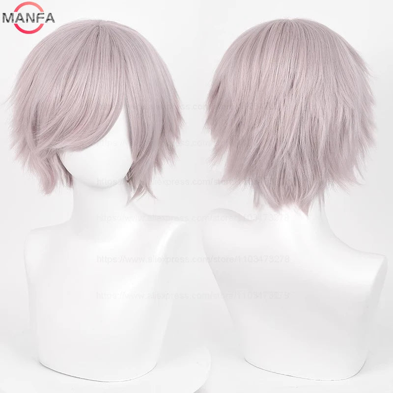 Anime 30cm Short Straight Cosplay Wig Black White Green Brown Purple Blue Gray Red Gold Man Women