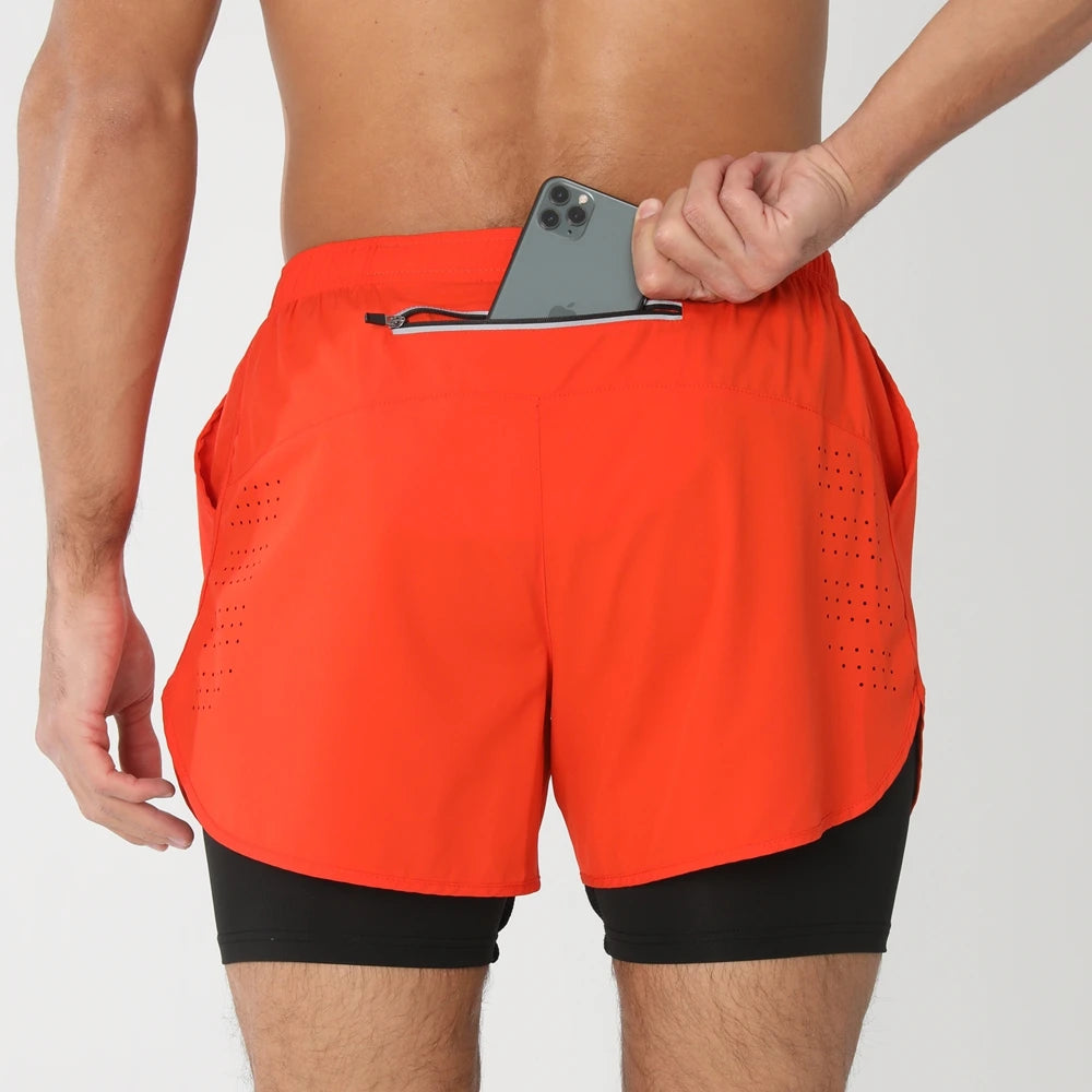 Men's 2-in-1 Running Shorts – Quick Dry Gym Workout Training Shorts with Zip Pocket