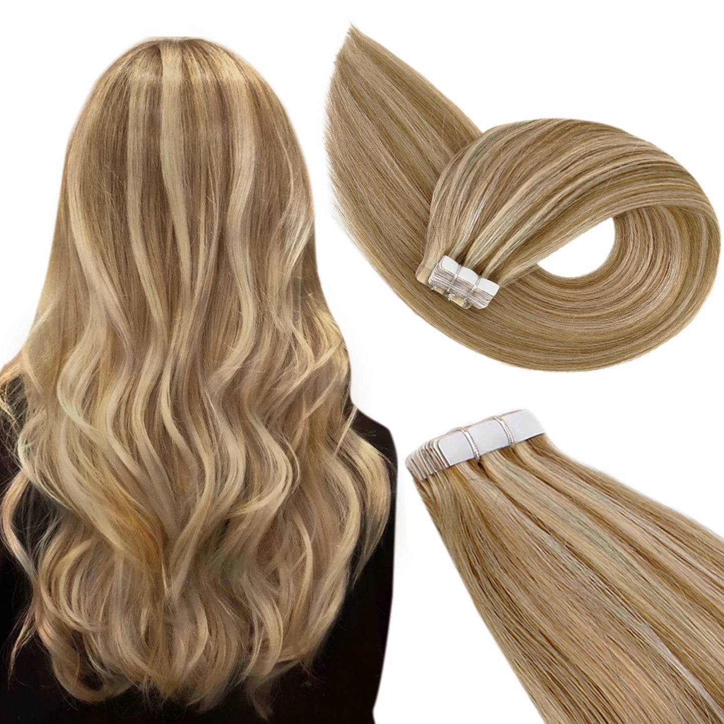 Ugeat Tape Hair Extensions Human Real Natural Brazilian Remy Straight Seamless Skin Weft Women