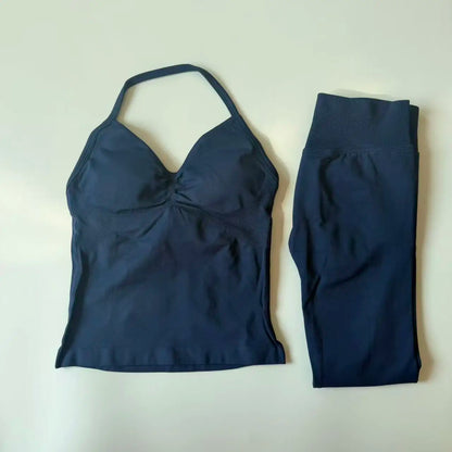 Women's 2-Piece Yoga Set – Backless Tank Top & Scrunch Leggings