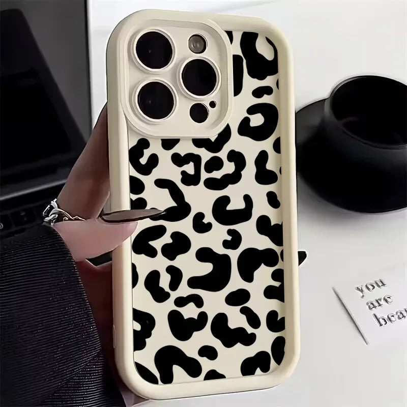 Black Leopard Print Pattern Silicone Phone Case Iphone 17 11 12 13 14 15 16 Pro Max 16e X Xs Xr 7 8