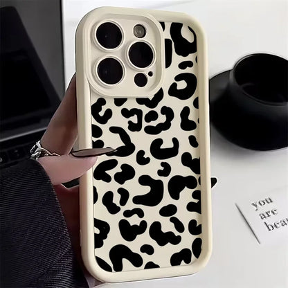 Black Leopard Print Pattern Silicone Phone Case Iphone 17 11 12 13 14 15 16 Pro Max 16e X Xs Xr 7 8