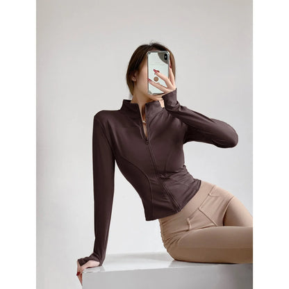 Women's Slim-Fit Zip-Up Yoga Jacket – Long Sleeve Athletic Running Coat