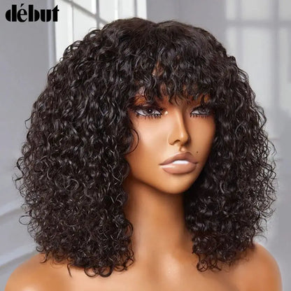 Jerry Curly Short Pixie Bob Cut Human Hair Wigs Bangs Women Wear Go Peruvian Highlight Honey Water