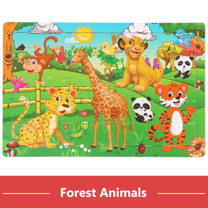 Wooden Cartoon Animal Puzzle for Kids – 30 Pieces Montessori Toy