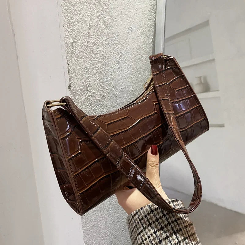 Retro Crocodile Pattern PU Leather Shoulder Bag – Women's Clutch Purse