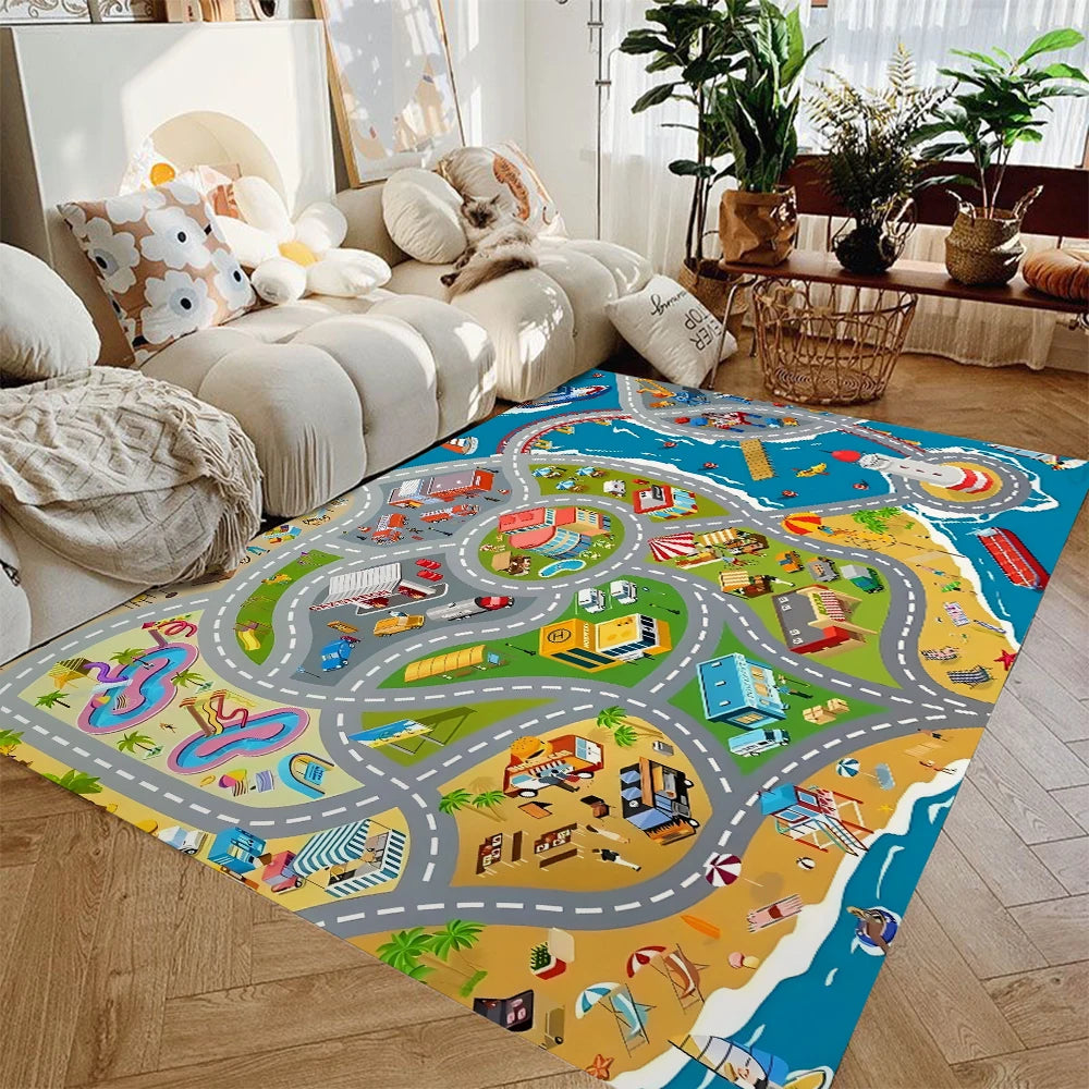Kids Car Play Mat – City Road Map Rug for Boys & Girls