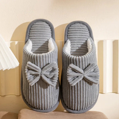 Women S Bow Slippers Fall Winter Indoor Bedroom Floor Lightweight Comfortable Soft Warm Slippers