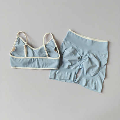 Seamless 2-Piece Yoga Set – Crop Top Sports Bra & High-Waist Shorts for Women