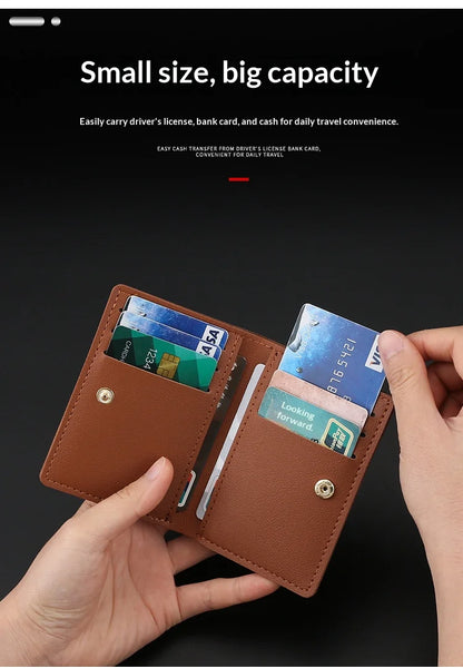 Slim PU Leather Women's Wallet – Ultra-Thin Short Purse with Card Slots & Button Closure