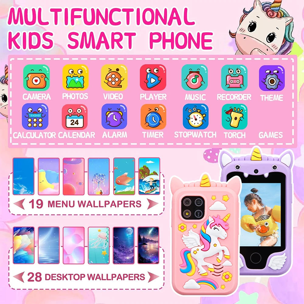 Kids Smart Phone Toy with Touchscreen & Camera – Unicorn Design for Girls