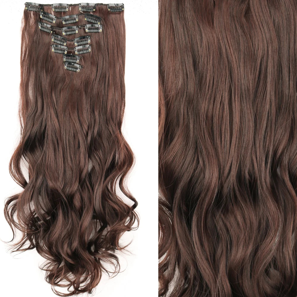 Clip-In Hair Extensions 7pcs 16 Clips Wavy Synthetic 24 Inch