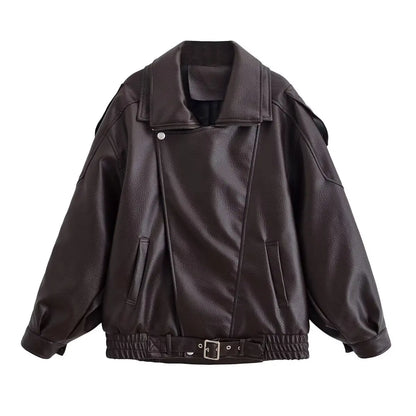 Women's Oversized Faux Leather Moto Jacket