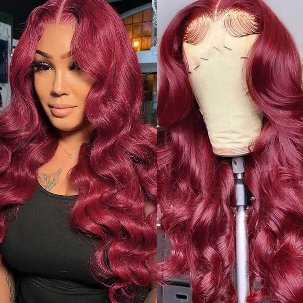 30 Inch Burgundy Body Wave Human Hair Wigs 13x4 Hd Lace Frontal Wig Colored 99j Wet Wavy Curly Front