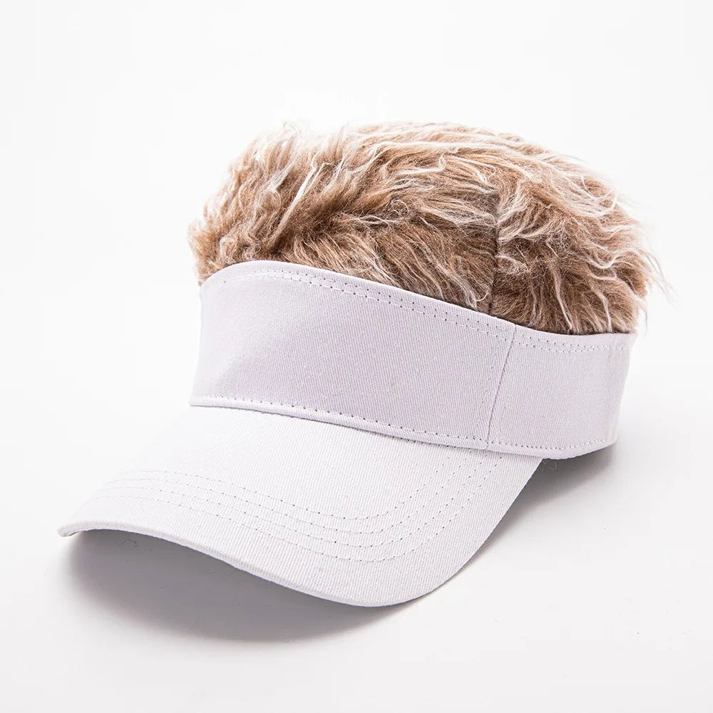 Faux Hair Sun Visor Cap – Unisex Adjustable Baseball Hat with Wig