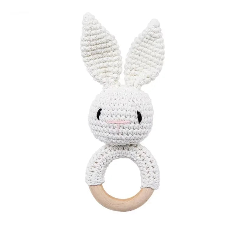 Baby Crochet Rattle & Wooden Teether Toy – BPA-Free Animal Ring