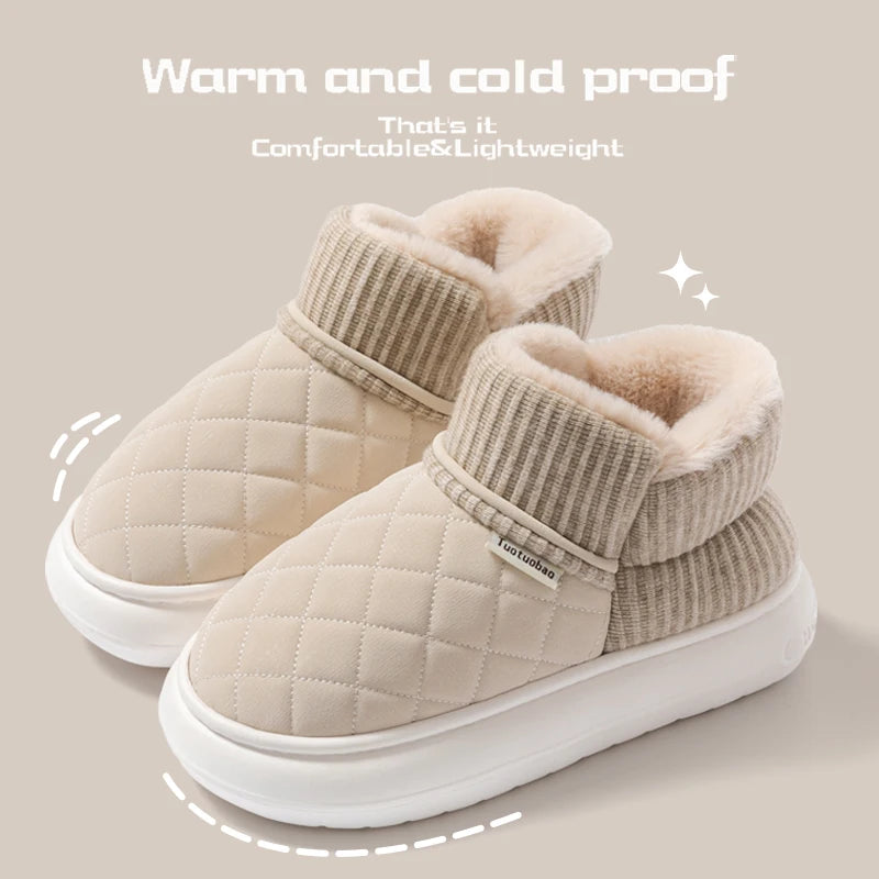 Winter Thick Soled Anti Slip Warm Cotton Shoes Fleece Bag Slippers External Wear - Anti Slip Thick
