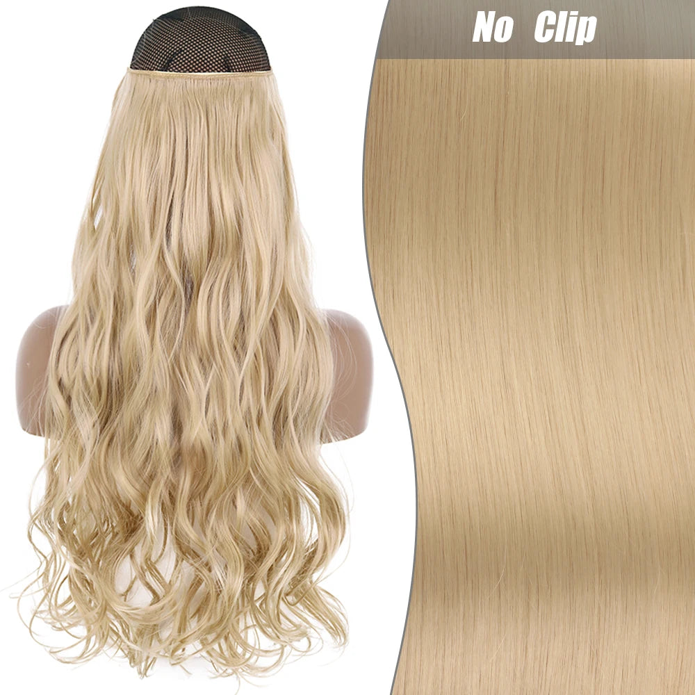 No Clips Natural Hair Extension Synthatic Artificial Long Straight Hairpiece Blonde Black Mixed